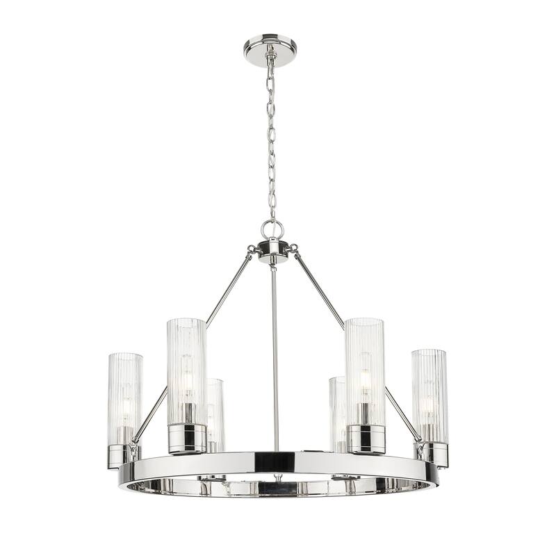 Innovations Lighting Downtown Urban - Boreas - 6 Light 29" Chandelier with 8" Shades - Striped Clear/Polished Nickel