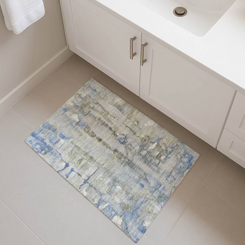 Premium Washable Super Soft Contemproary Rugged Mayfield Rug - Sky - 1'8" x 2'6"