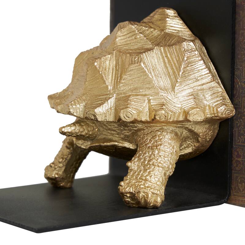 CosmoLiving by Cosmopolitan Brass Polystone Turtle Decorative Bookends with Black Stands (Set of 2)