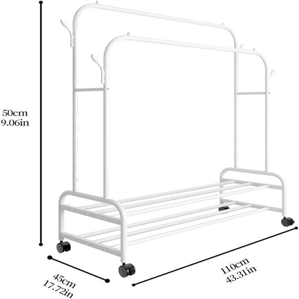 Sturdy Metal Double Rodding Clothes Rack With Wheels - 39.76
