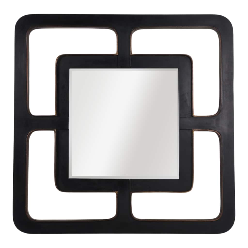 Wood Metal Wall Mirror Modern Square Geometric Open Frame - 40" Black - 40" x 2" x 40"