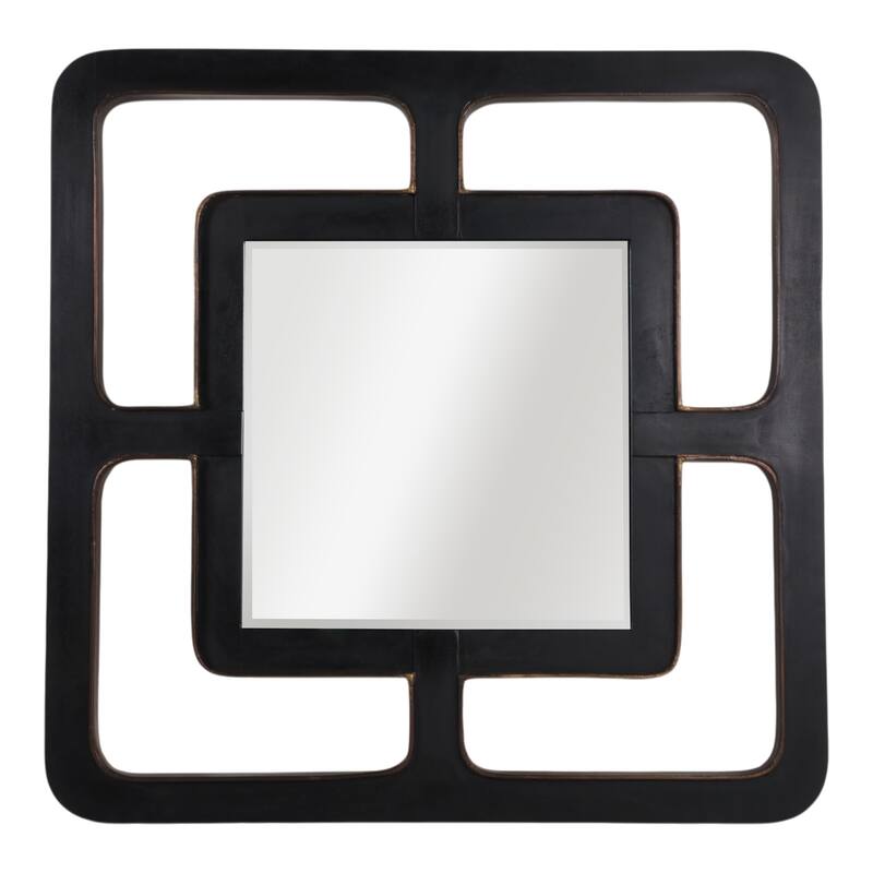 Wood Metal Wall Mirror Modern Square Geometric Open Frame - 40" Black - 40" x 2" x 40" - Black - 40" x 2" x 40"