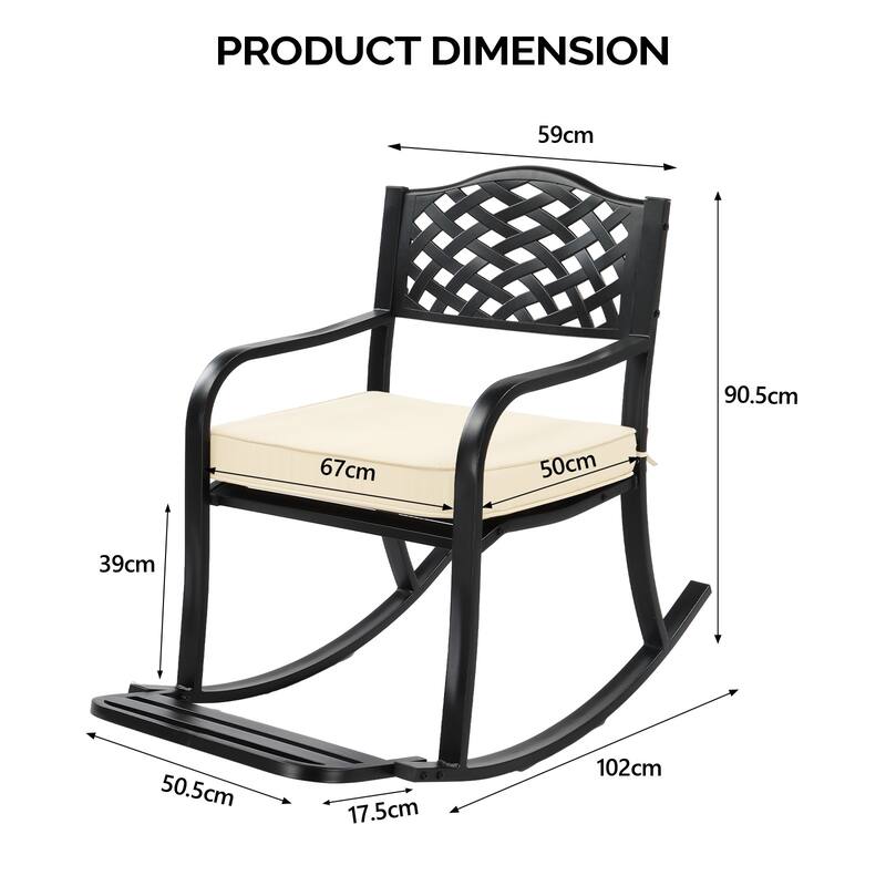 Metal Rocking Chair with Cushion and Footrest for Patio - 23.2" x 40.1" x 35.6"