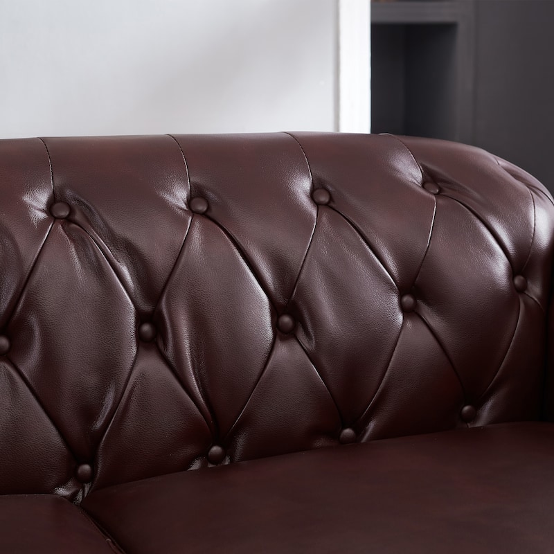 Chesterfield Sofa Classic Tufted Technical Leather Lounge Couch with Hidden Storage, Nailhead Trim and Pillows, for Living Room