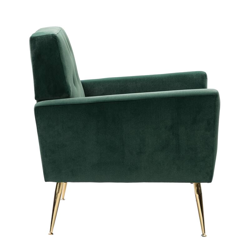 Lilia Contemporary Velvet Upholstered Tufted Back Armchair with Metal Golden legs Set of 2 by HULALA HOME