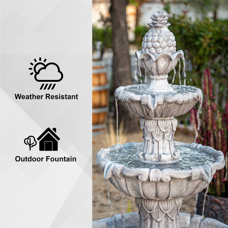 XBrand 58.3" 3-Tier Outdoor Freestanding Water Fountain, Classic Leaf Design, Gray Resin, Large Bird Bath with Pump