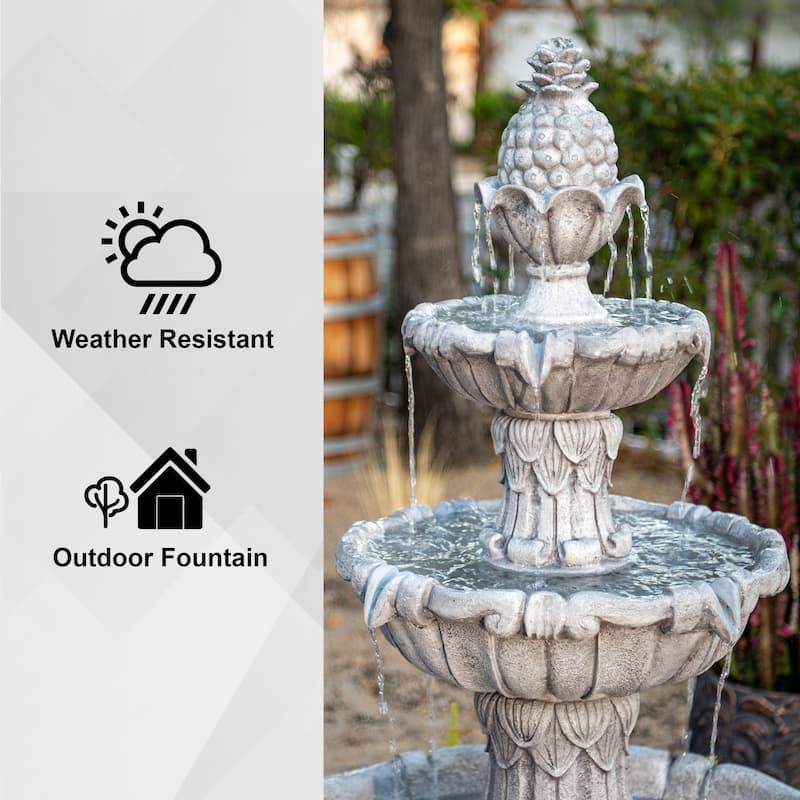 XBrand 58.3" Leaf Classic Bird bath Water Fountain, 3-Tier, Outdoor Garden, With Pump, Resin, Gray