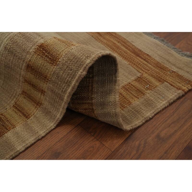 Hand Woven Oriental 100% Wool Carpet Southwestern Tribal Beige & Ivories Kilim Area Rug - 12' 9'' X 9' 8''