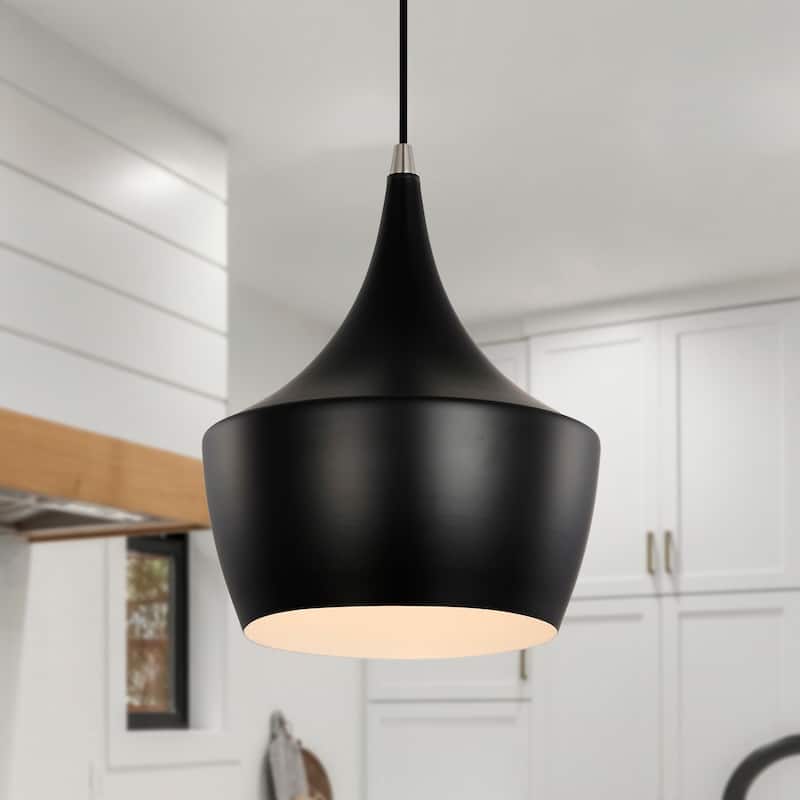1-Light Matte Black and Brushed Nickel Pendant With Metal Shade