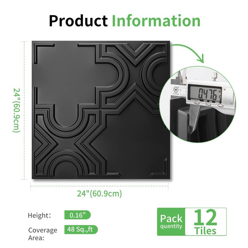 Art3d 3D PVC Ceiling Tiles, 3D Wall Panels, 2x2 ft. (pack of 12)