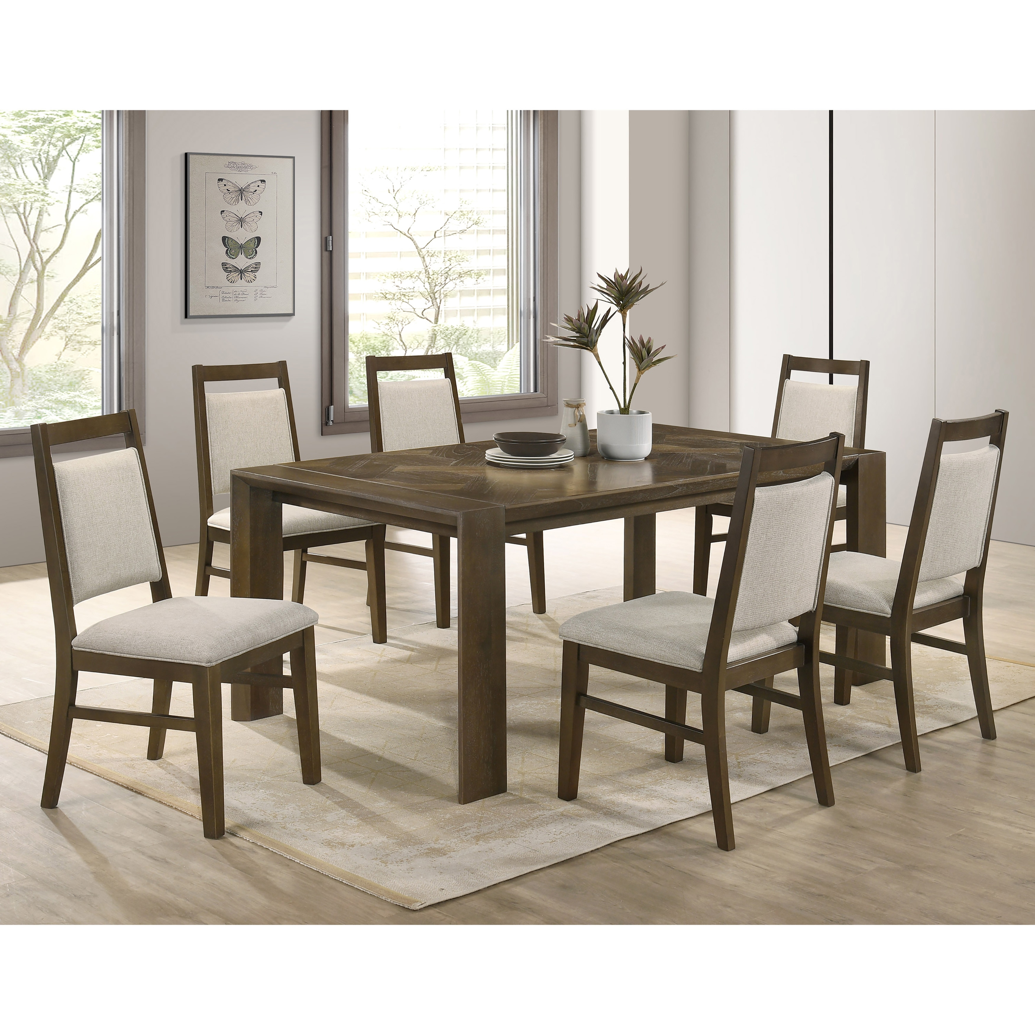 Furniture of America Elarvo 7-Piece Dark Walnut Wood Dining Table Set