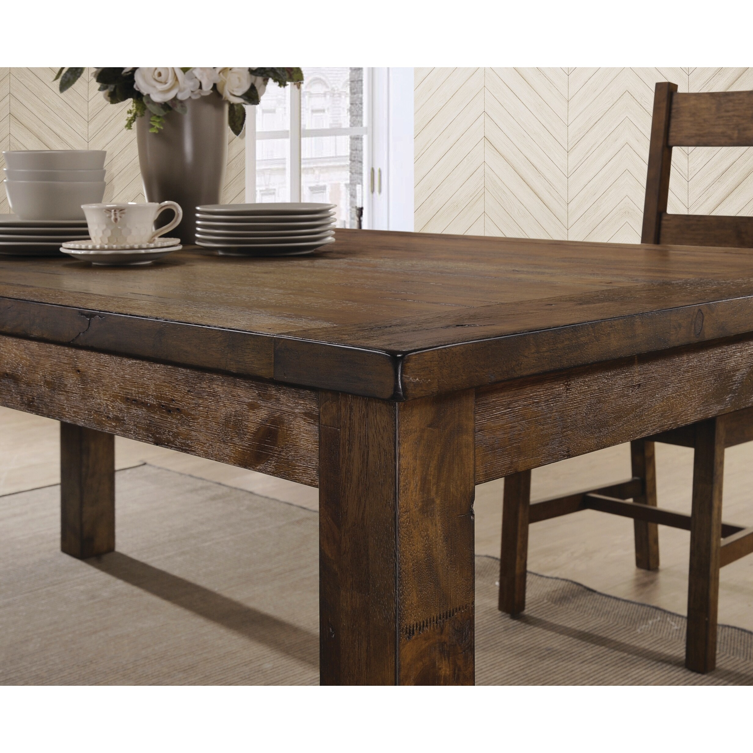 Carbon loft yoona rustic golden shop brown solid wood dining table