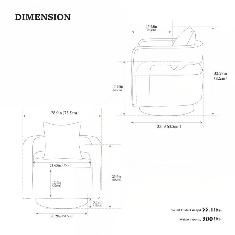 Swivel Accent Open Back Chair Modern Comfy Sofa Chair With Base For Nursery Bedroom Living Room Hotel Office