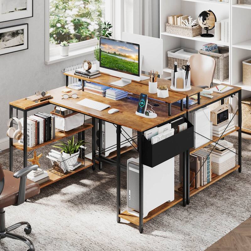 Costway 48" L-Shaped Gaming Desk with LED Lights & Power Outlets