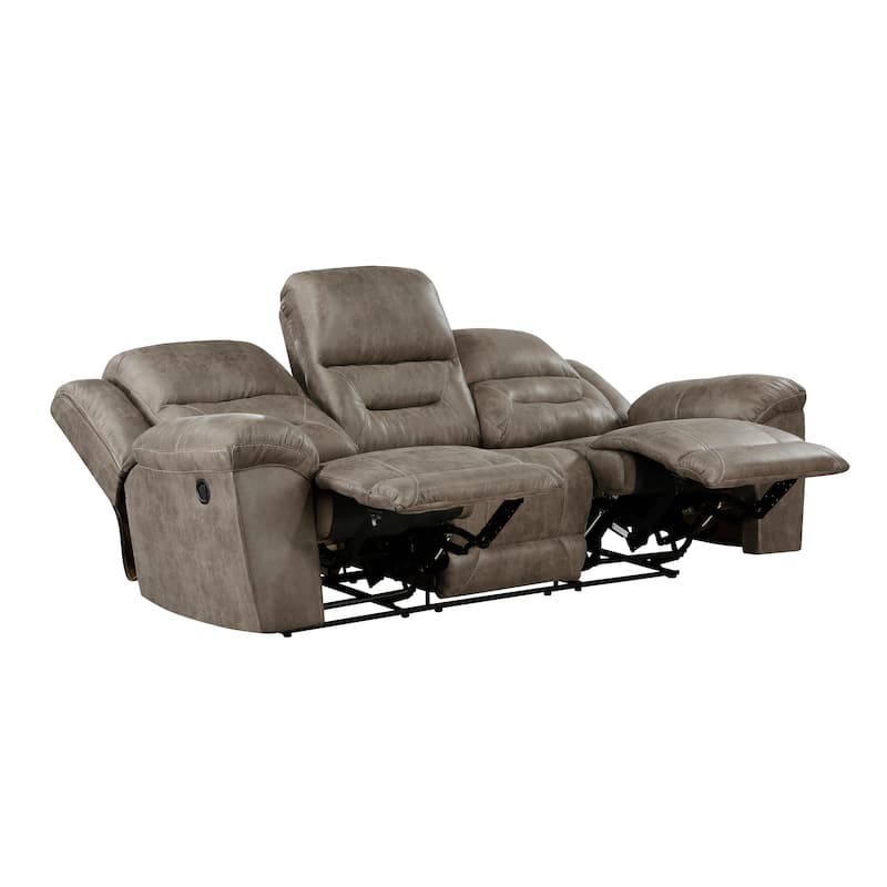 Alonzo 91.5" Polished Microfiber Manual Double Reclining Sofa