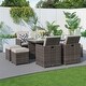 preview thumbnail 6 of 19, 9-Piece Aluminum Dining Set with Tempered Glass Tabletop and Umbrella Hole Brown