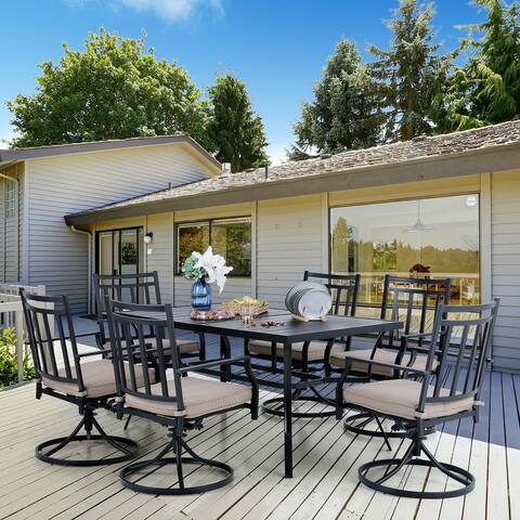 7 Pieces Patio Dining Set, 6 x Swivel Dining Chairs with Cushion and 1 Metal Table with 2.6" Umbrella Hole