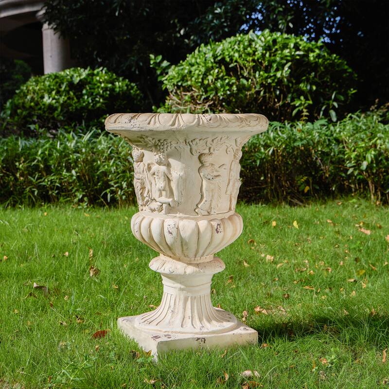 Indoor/Outdoor Planter, Garden with Drainage for porches, balconies - Ancient White
