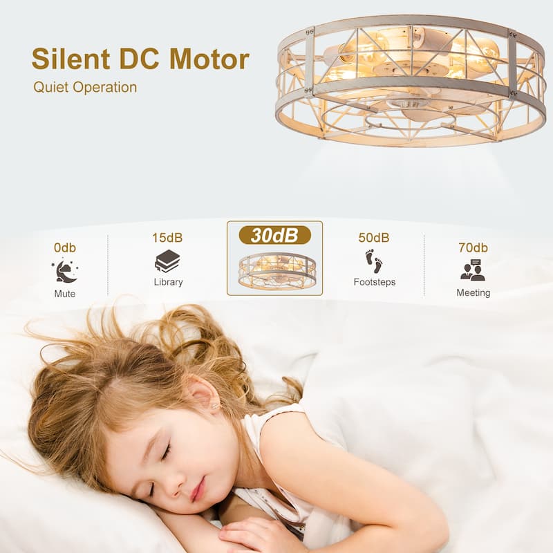 20-in Flush Mount Caged Ceiling Fan with Light Remote(7-Blade)