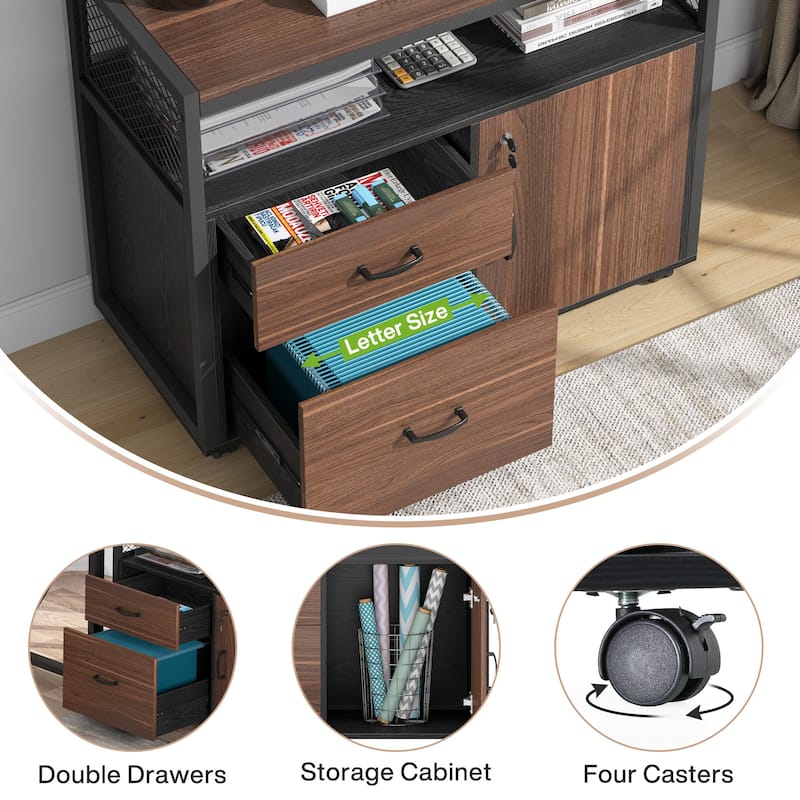 Tribesigns 63-inche L Shaped Desk with Lateral Cabient, 2 piece Home Office Executive Desk with Drawer Shelf