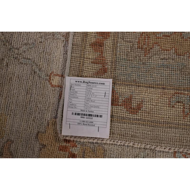 Vegetable Dye Oushak Area Rug Hand-Knotted Floral Beige Wool Carpet - 7'11" x 10'2"