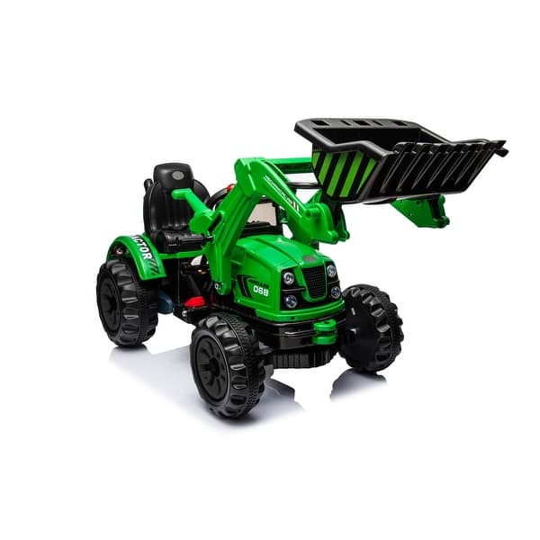 slide 2 of 6, Kids Ride On Excavator, 12V Battery Powered 2 Speeds Construction Vehicles, Front Loader With Horn, Safety Belt, Treaded Wheels Green