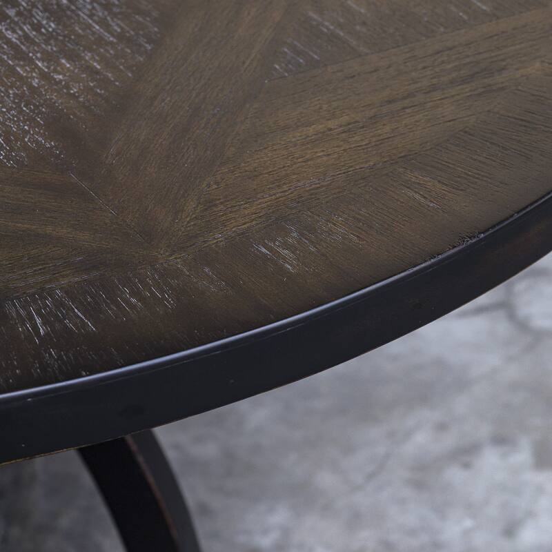 56" Maiva Round Black Mango Wood Dining Table with Arched Base Design