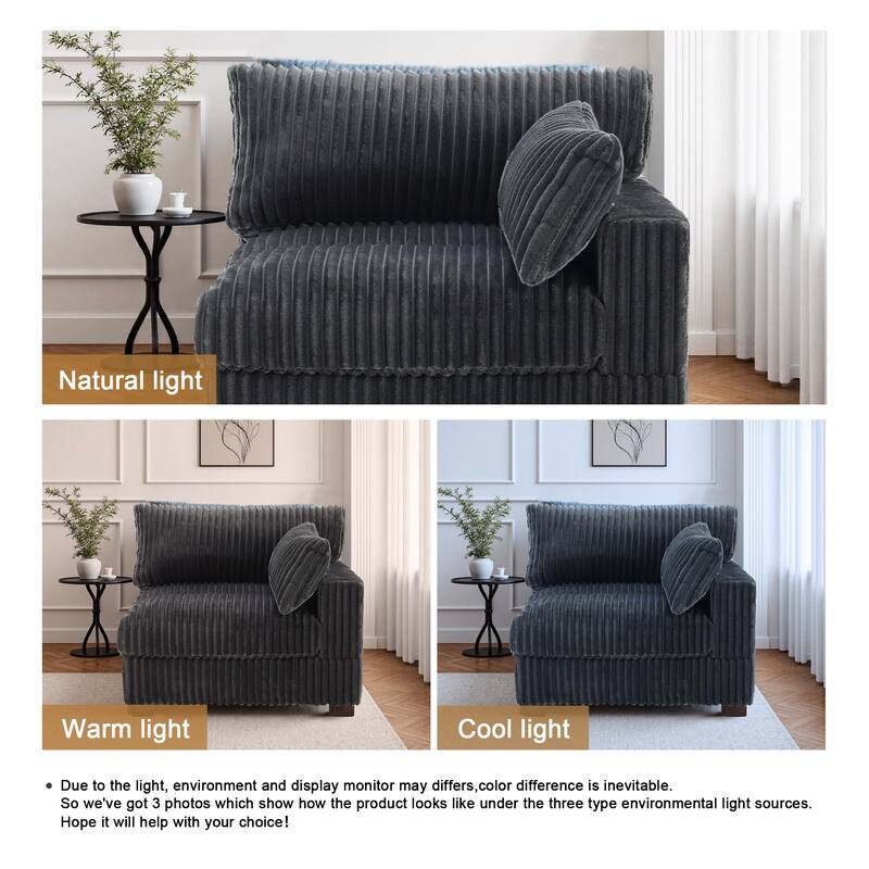 40"W Plush Corduroy Corner Accent Chair Sectional Module with Pillow