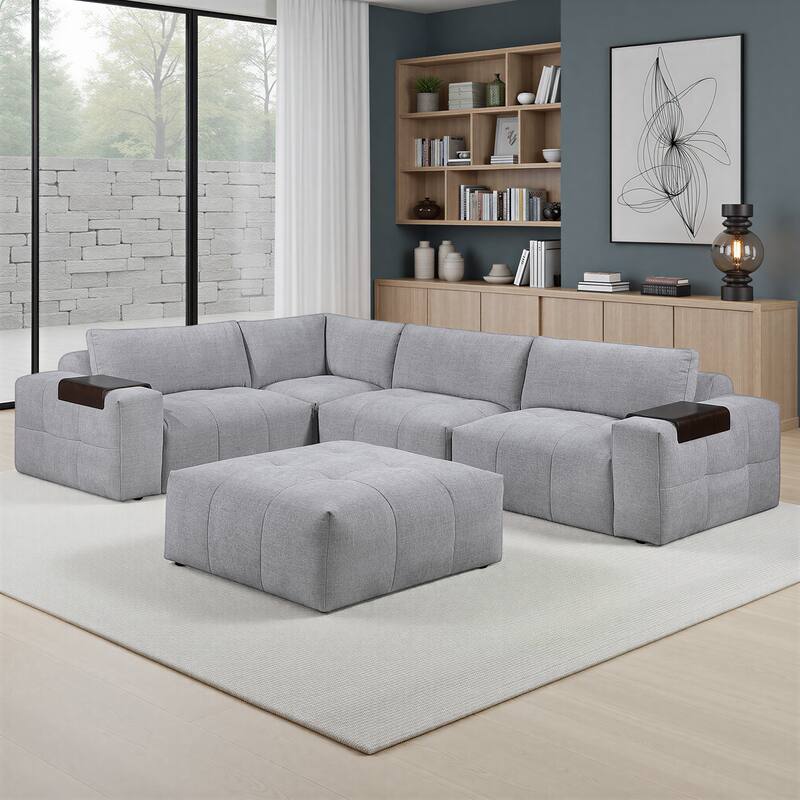 Mackay 143" Textured 5-Piece Modular Sectional Sofa with Ottoman