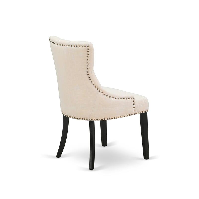 East West Furniture Dining Room Set- a Wooden Table and Light Beige Linen Fabric Dining Chairs, (Pieces & Finish Options)