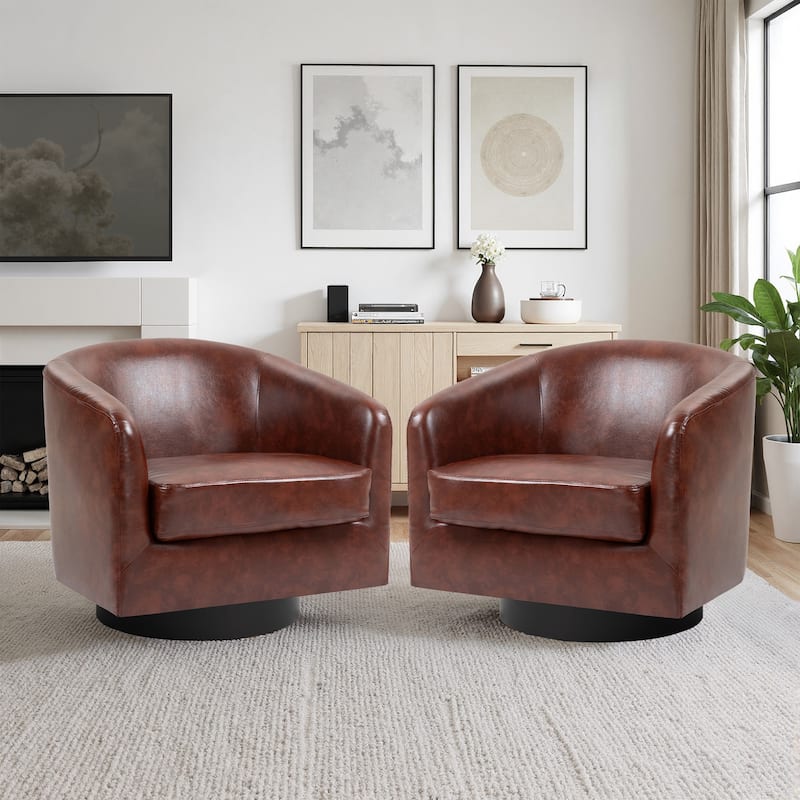 2 Set Modern Wide Round Swivel Accent Barrel Chairs