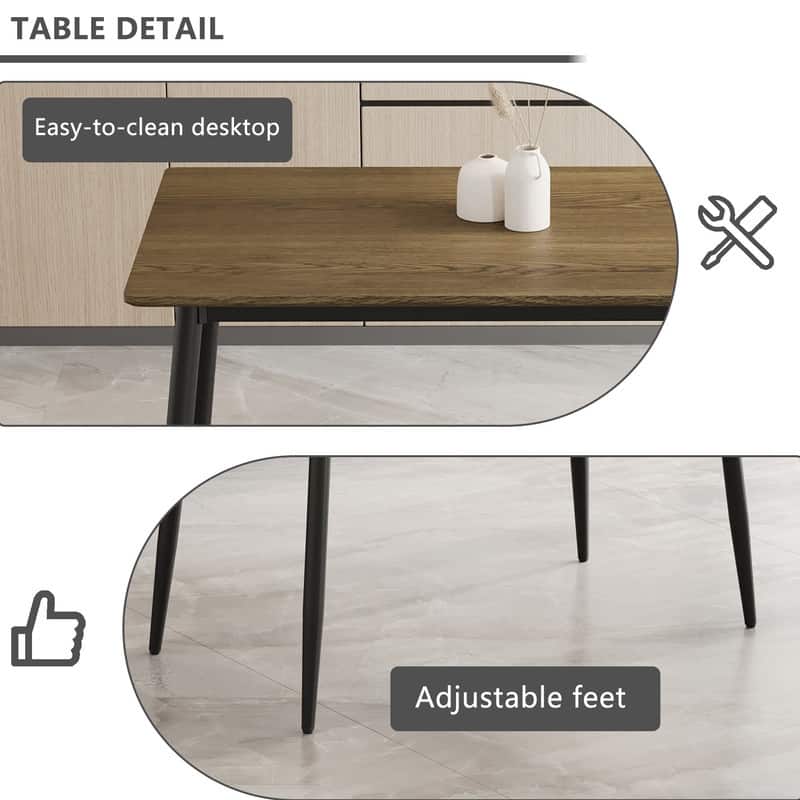 Modern Minimalist Dining Table with Black Metal Legs - Seats 6