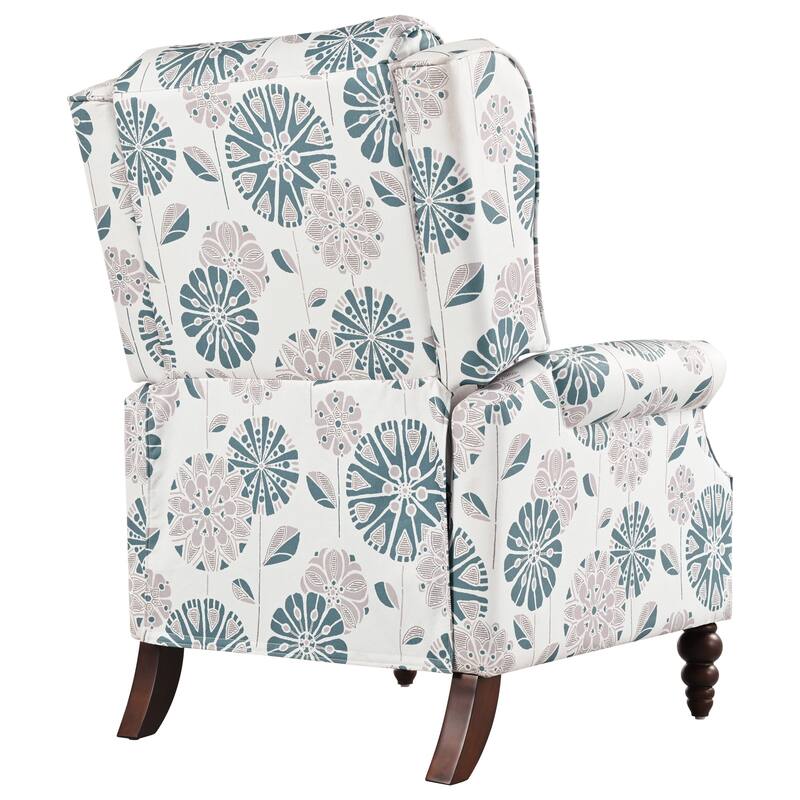 Wing Back Recliner Chair, 29.75" Upholstered Recliner Armchair with Solid Gourd-shaped Wooden Legs for Living Room, Bedroom