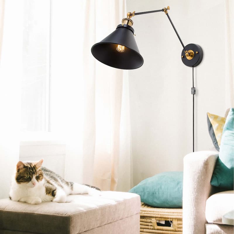 Merida Black Plug-in Wall Lamp Adjustable Wall Sconce by Havenside Home - L19.7*W7.5*H9.1