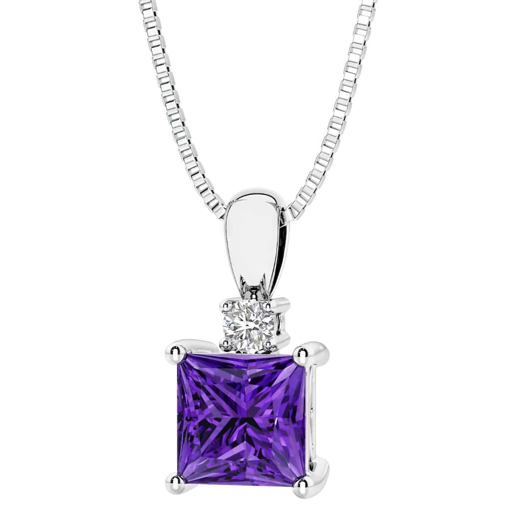 Oravo Square Shape Gemstone Pendant with Lab Diamond Accent in Sterling Silver