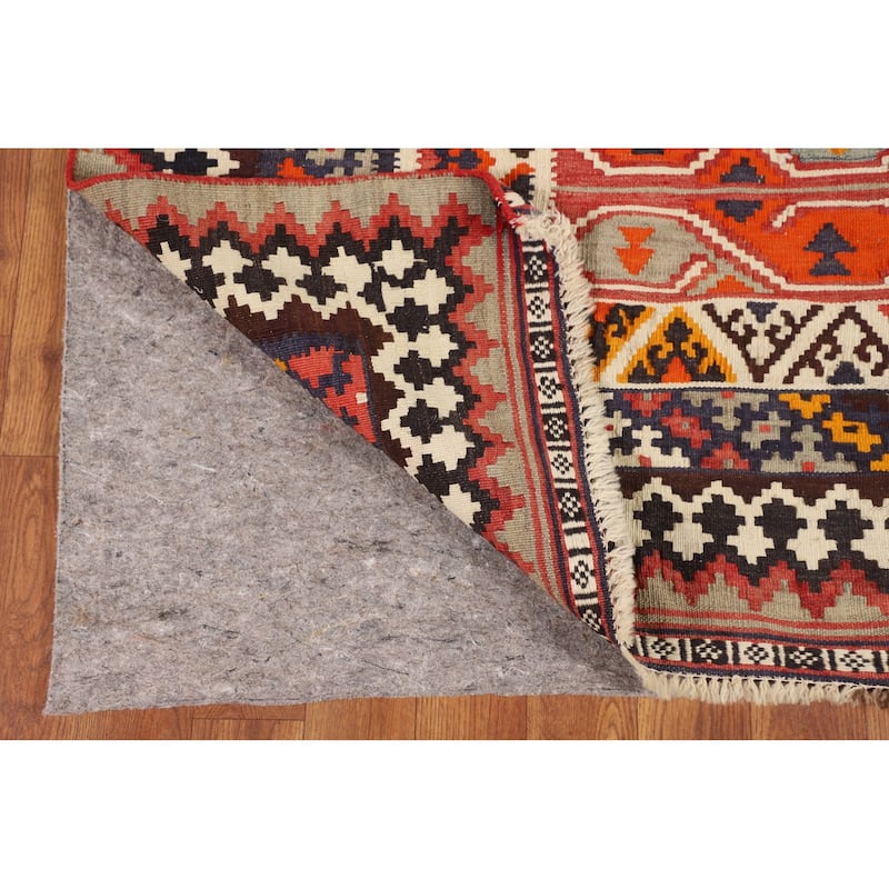 Vegetable Dye Kilim Qashqai Persian Vintage Rug Hand-Woven Wool Carpet - 5'1"x 8'8"