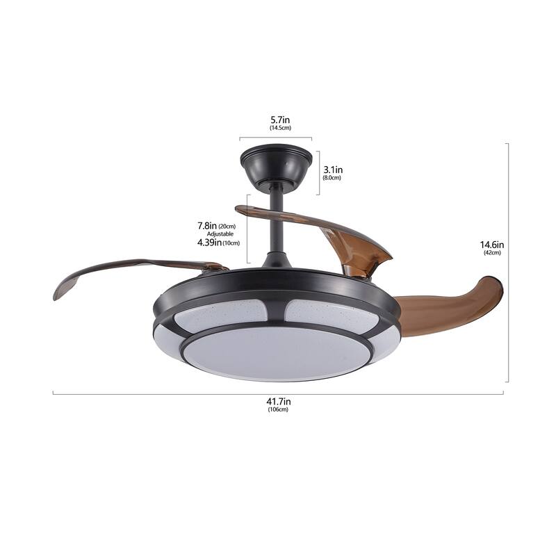 42" Retractable Ceiling Fan with Light, LED Chandelier Quiet DC Motor 6 Speeds Ceiling Fan - 42 Inch
