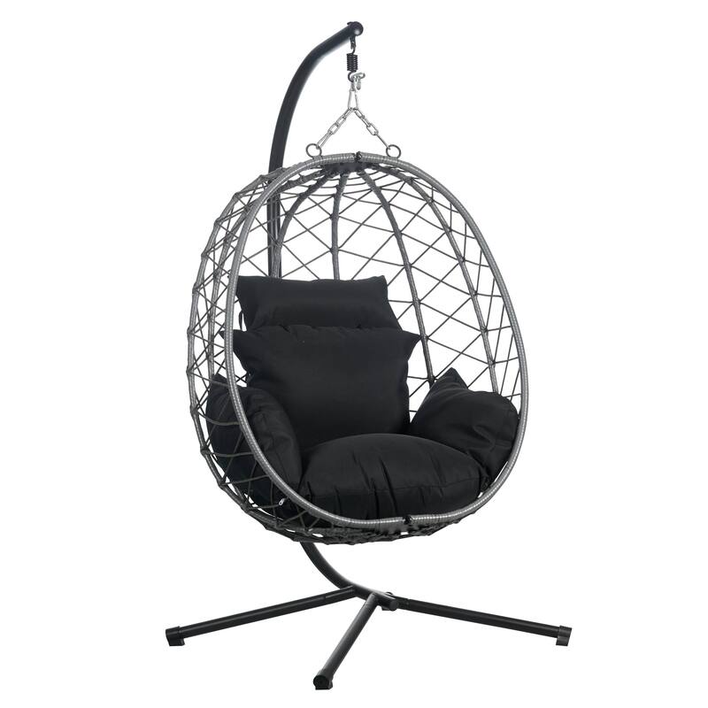 LeisureMod Summit Foldable Hanging Egg Swing Chair with Removable Cushion for Porch, Patio, Backyard, Garden, Lounge