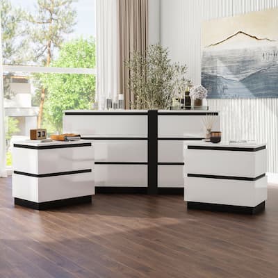 Furniture of America Conjira Modern 3-Piece White Wood Dresser and 2 Nightstand Bedroom Set