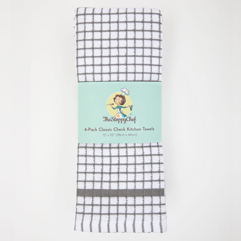 The Sloppy Chef Classic Checkered 6-Piece Kitchen Towels - 15x25