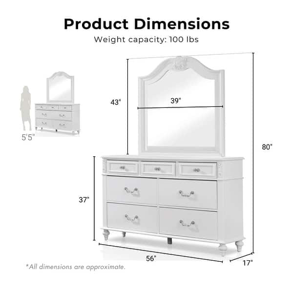 Furniture of America Marais Traditional 2-Piece White 7-Drawer Kids Dresser and Mirror Set