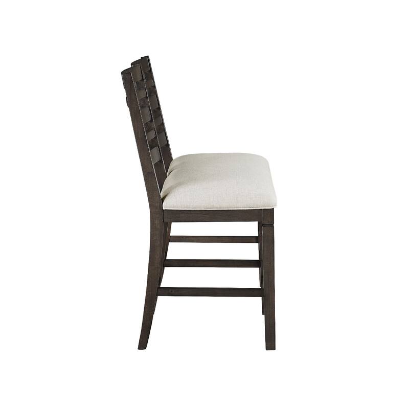 Vicy Counter Height Bench, Beige Fabric Seat, Espresso Brown Base