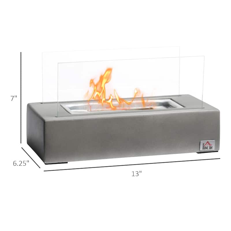 HOMCOM Tabletop Fireplace, 13" Concrete Alcohol Fireplace for Indoor and Outdoor, 0.04 Gal Max 195 Sq. Ft.