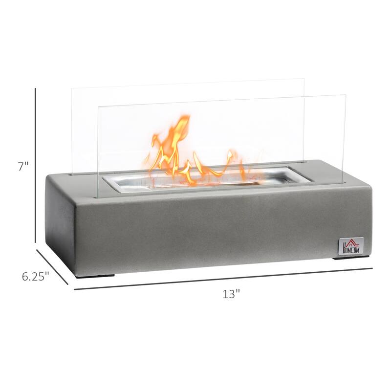 Tabletop Fireplace, 13" Concrete Alcohol Fireplace with Stainless Steel Lid for Indoor and Outdoor, 0.04 Gal Max 195 Sq. Ft.