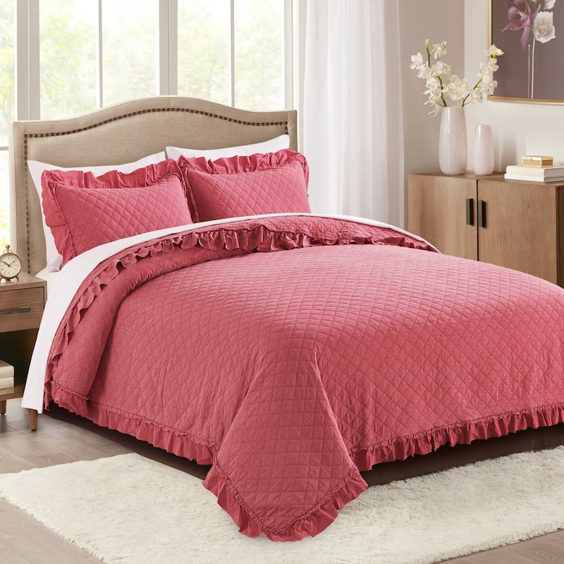 3 Piece Ruffle Quilt Set Lightweight Bedspreads Coverlet