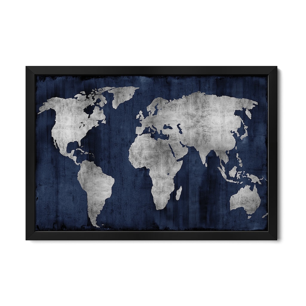 The World - Silver On Blue Premium Framed Poster by Russell Brennan