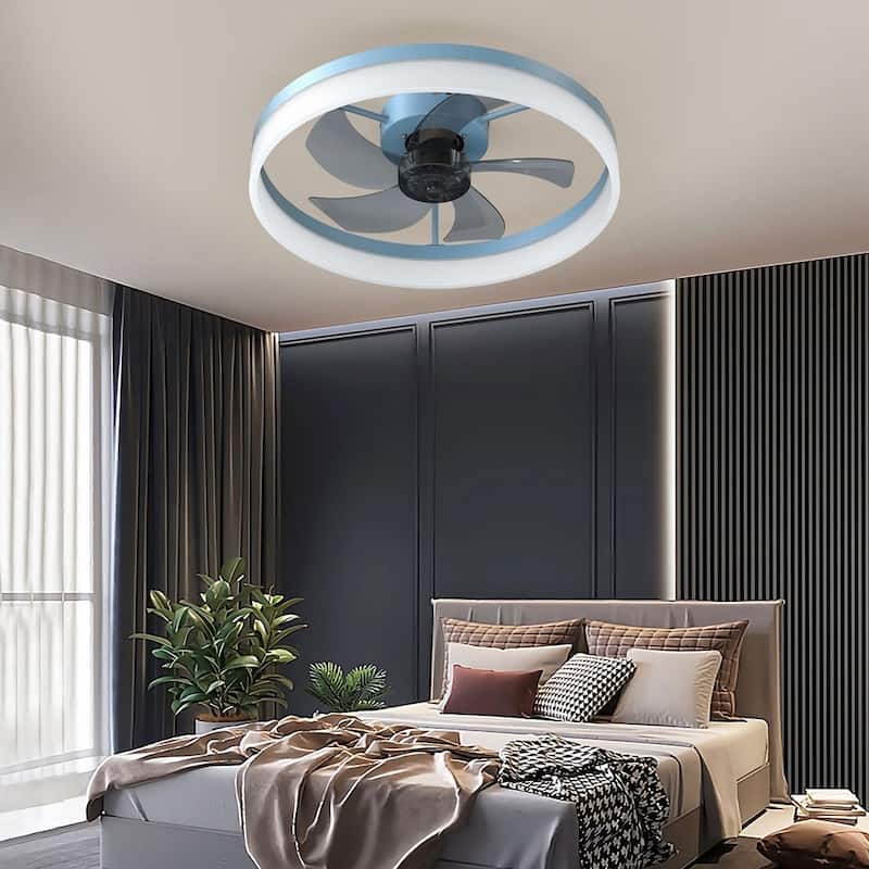 Modern Flush Mount Ceiling Fan with Lights - Blue