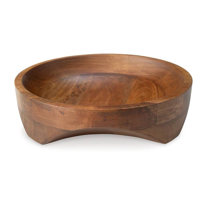 Myra Bowl, Carved Pattern at the Bottom, Food Safe, Brown Wood, 14 Inch