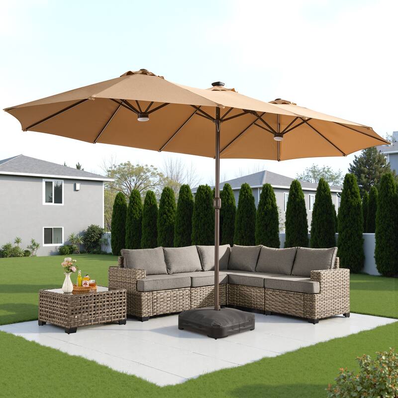 HOOOWOOO Outdoor Patio Umbrella with Solar Light