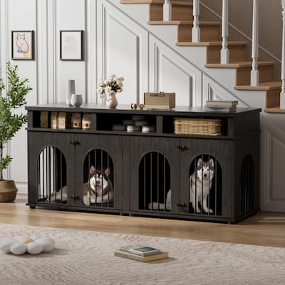 Double Dog Crate Furniture with Storage, End Table TV Stand